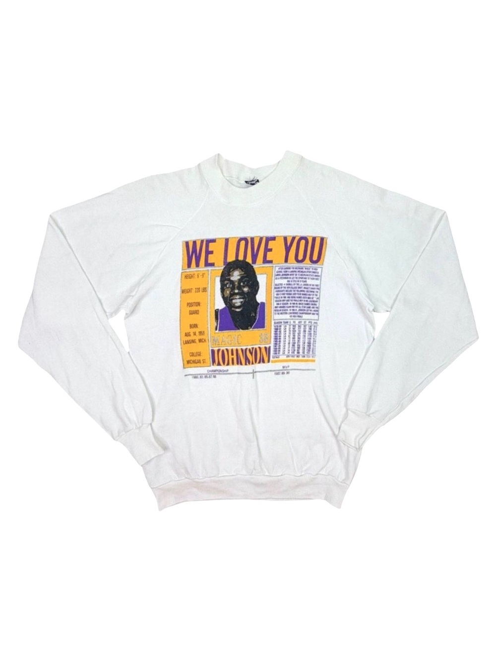 Vintage 90’s Screen Stars We Love You, Magic Johnson Crew Neck Sweatshirt - XL